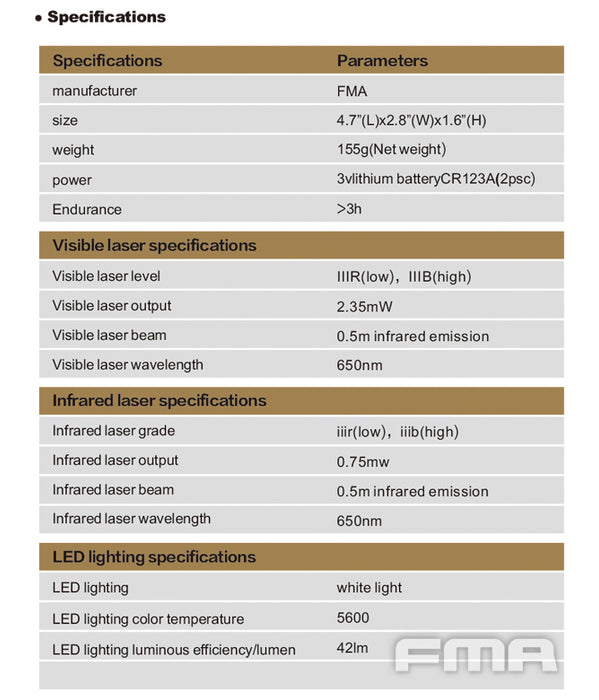 FMA PEQ LA5-A Upgraded - Light, Laser & IR Laser - Black