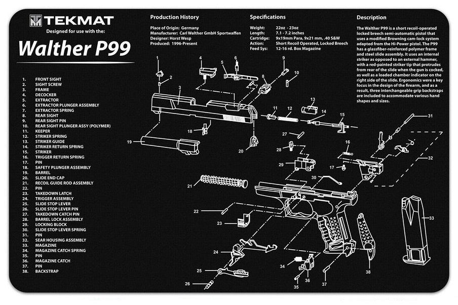 TekMat Walther P99 Exploded Work Mat