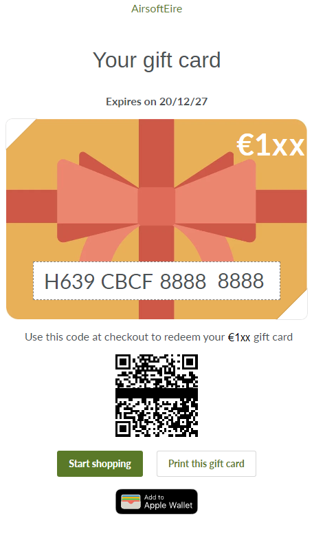 AirsoftEire Online Gift Card/Voucher