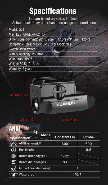 Klarus GL1 Pistol Torch - 600LM