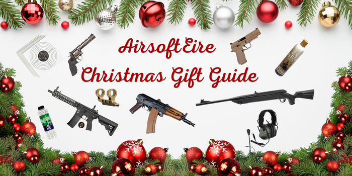 airsoft guns on a Christmas background