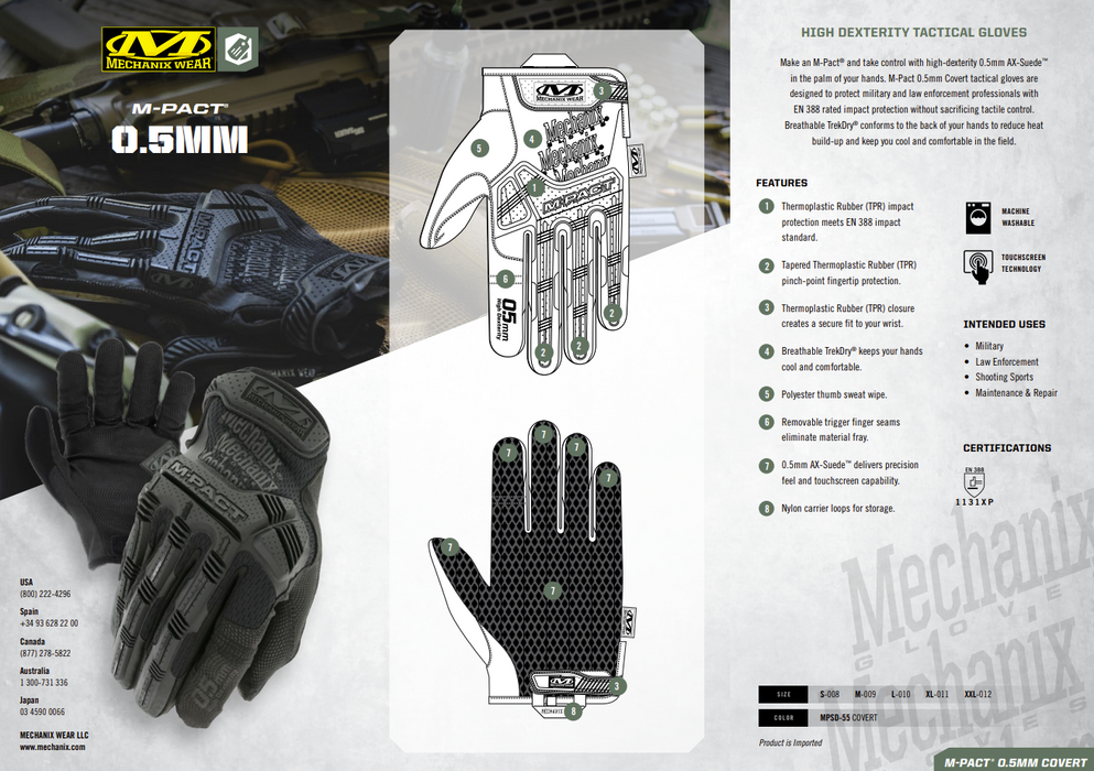 Mechanix 0.5mm High Dexterity M-Pact Tactical Gloves - Covert Black