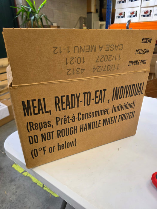 Box of Genuine U.S. Military Surplus MREs (Meal Ready-to-Eat) - Damaged