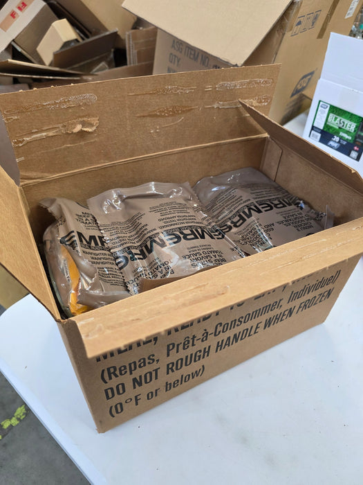Box of Genuine U.S. Military Surplus MREs (Meal Ready-to-Eat) - Damaged