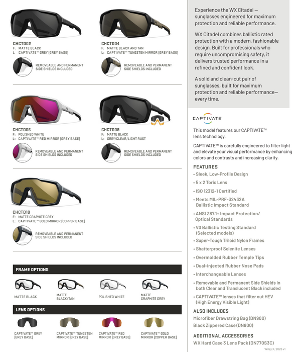 Wiley X WX Citadel Sunglasses - Tungsten Mirror Lens / Tan & Black Frame