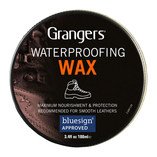 Grangers waterproofing wax tin with branding and product details on a white background