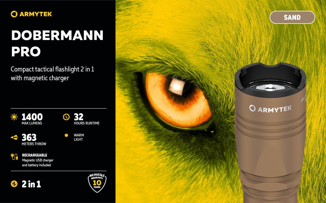 Armytek Dobermann Pro Magnet USB Warm (1400 Lumens) - Sand
