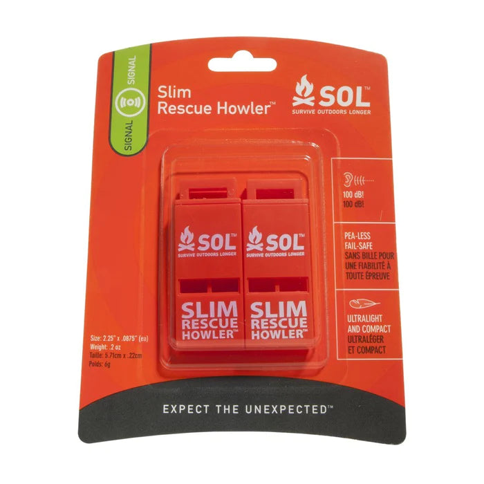 SOL Slim Rescue Howler Whistle - 2 Pack