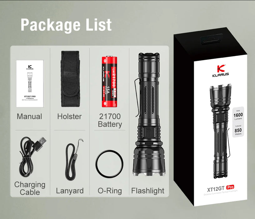 Klarus XT12GT PRO Long Throw Tactical Flashlight - 1600LM Klarus XT12GT PRO Long Throw Tactical Flashlight - 1600LM