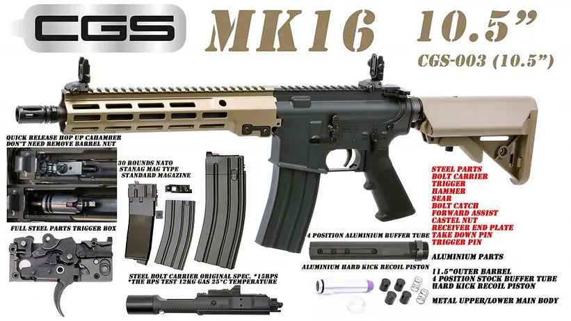 CYMA MK16 10.5" CGS GBBR - Black/Tan