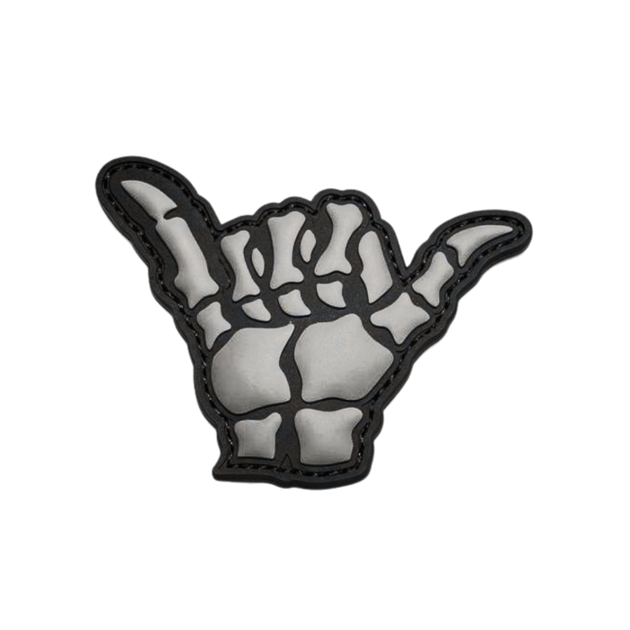 3D Rubber Skeleton Shaka / Hang Loose Patch - Black/Grey