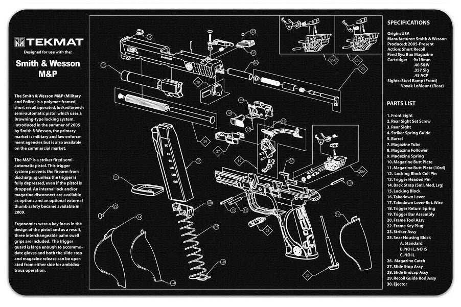 TekMat Smith & Wesson M&P9 Exploded Work Mat