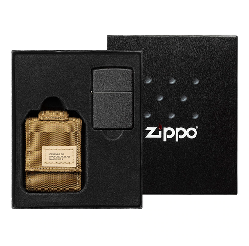 Zippo Black Crackle & Coyote Molle Pouch Lighter Set - 60005676