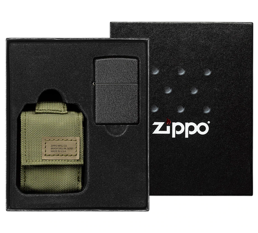 Zippo Black Crackle & Green Molle Pouch Lighter Set - 60005676
