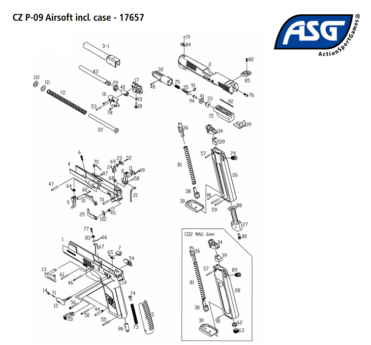 ASG/KJW P-09 Metal Slide - Ref #17657 - Part #2